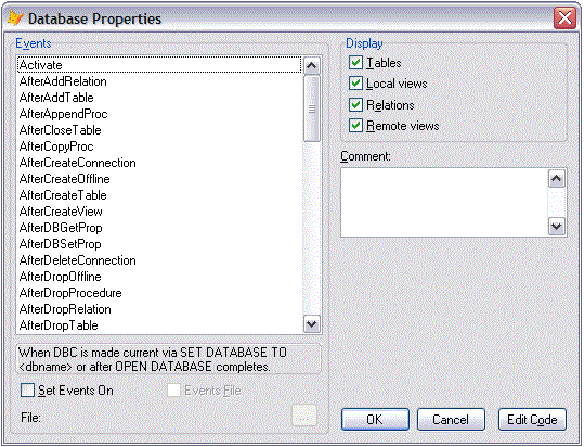 Database Properties Dialog Box