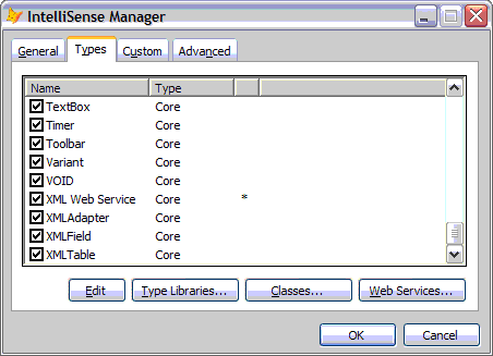 IntelleSense Windows Types Tab