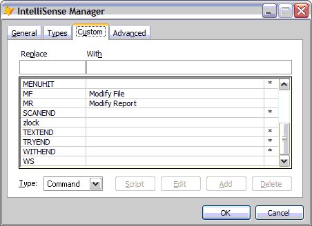 IntelliSense Manager Window Custom Tab