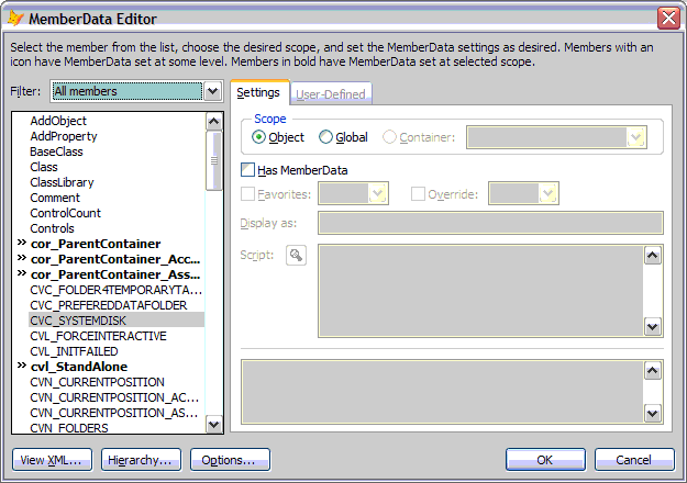 Member Data Editor Window