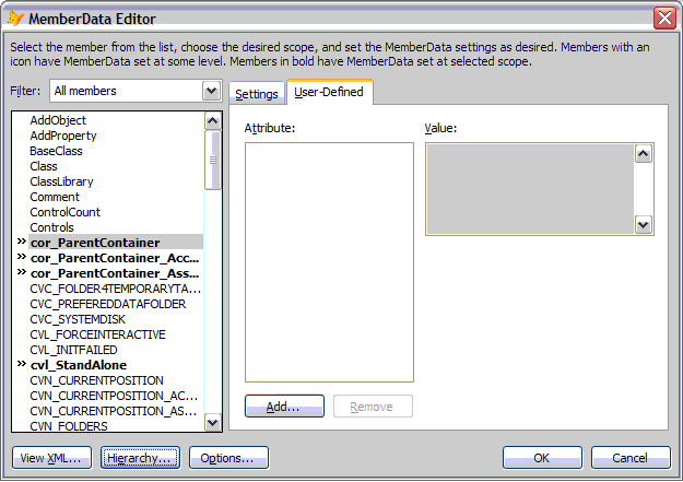 User Defined Attribites Page